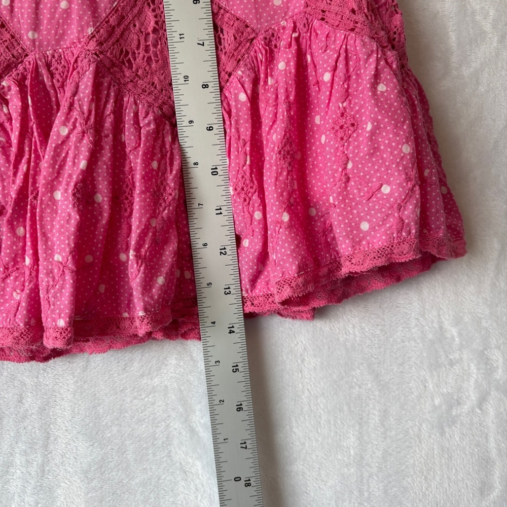 LoveShackFancy womens Pink polka dot lace fray designer Adia Mini‎ Skirt size P - Picture 5 of 9